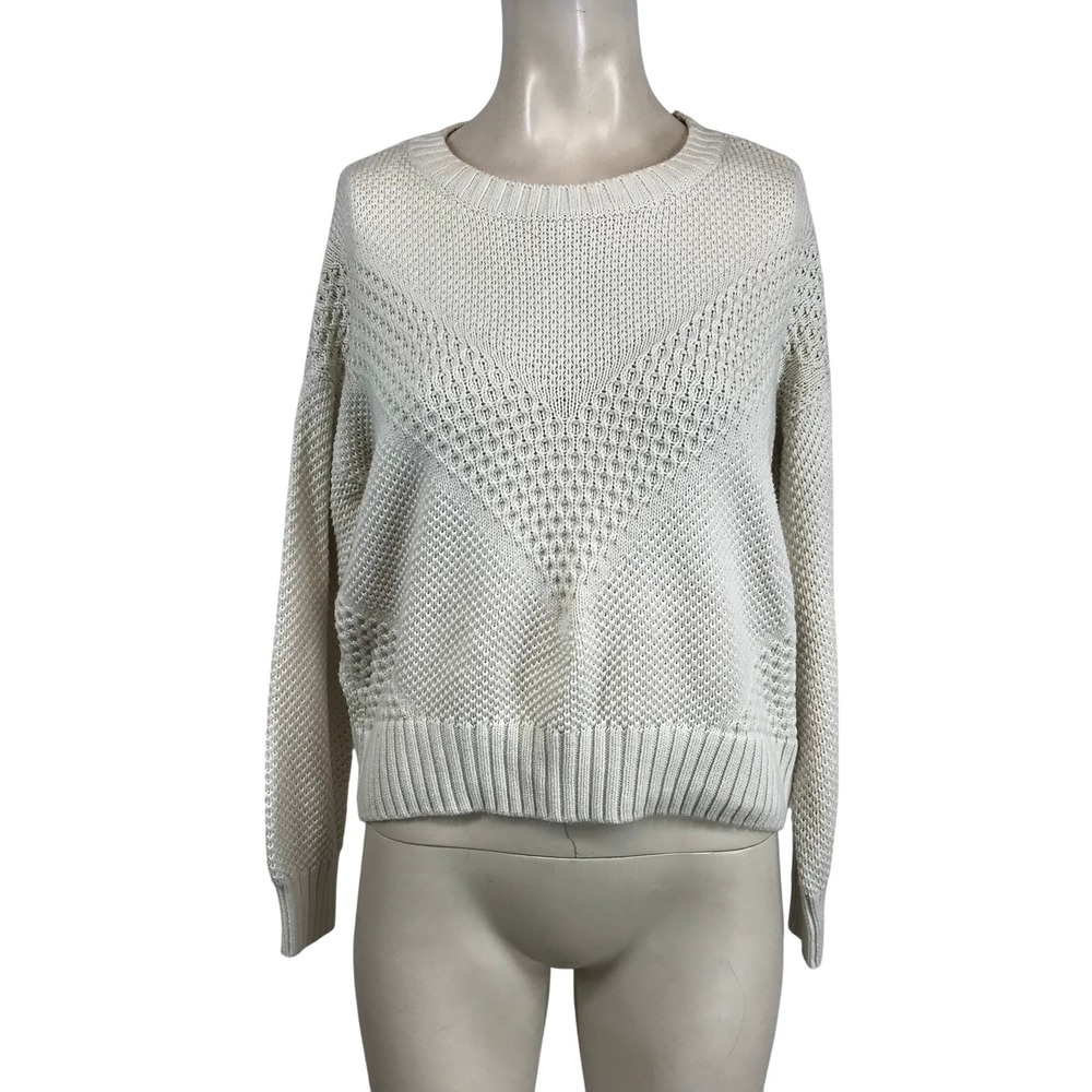HM Divided Womens Small Cream Textured Knit Chevron Pointelle Sweater Off‎ White